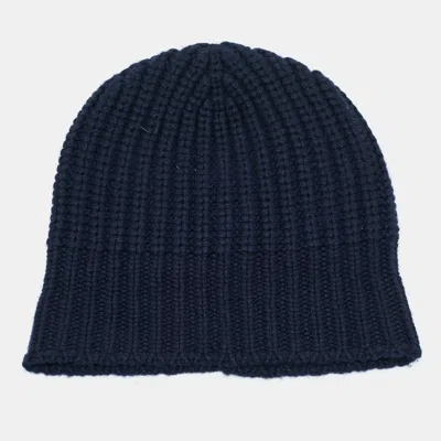 Pre-owned Hermes Hermès Navy Blue Ribbed Knit Cashmere Beanie One Size