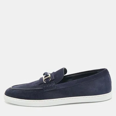 Pre-owned Hermes Hermès Navy Blue Suede Ignacio Loafers Size 42.5