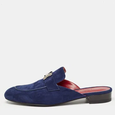 Pre-owned Hermes Navy Blue Suede Trocadero Mules Size 39.5