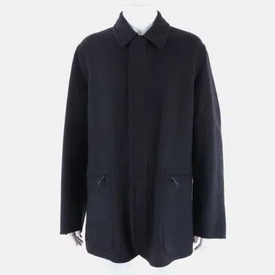 Pre-owned Hermes Hermès Navy Blue Wool Jacket Size L