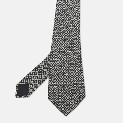 Pre-owned Hermes Hermès Navy Blue/beige Leaf Print Silk Classic Tie