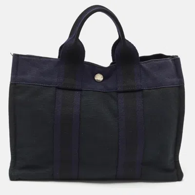 Pre-owned Hermes Navy Blue/black Canvas Fourre Tout Pm Bag