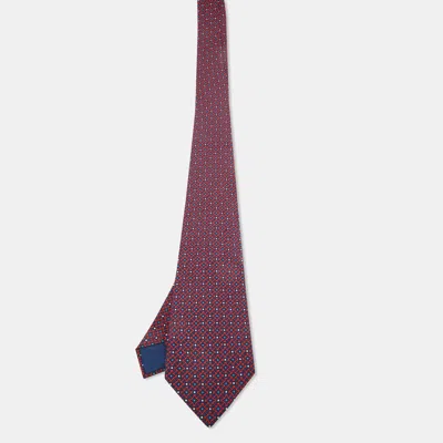 Pre-owned Hermes Hermès Navy Blue/red Geometric Print Silk Traditional Tie
