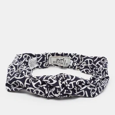 Pre-owned Hermes Hermès Navy Blue/white Naoussa Jersey Gabi Headband S