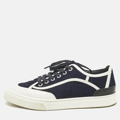 Pre-owned Hermes Navy Blue/white Suede And Leather Get Sneakers Size 38