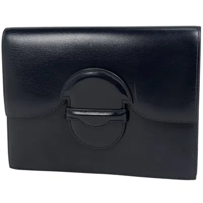 Pre-owned Hermes Navy Box Calf Leather Clutch Bag () In Blue