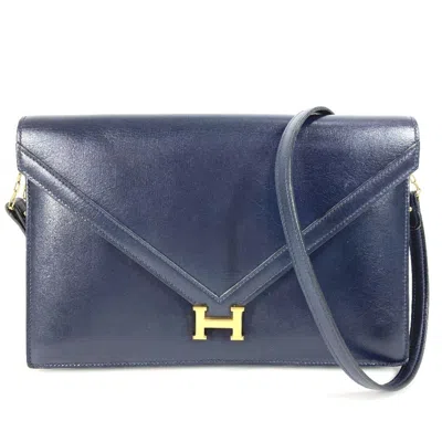 Pre-owned Hermes Navy Box Calf Leather Clutch Bag Shoulder Bag ()