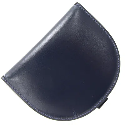 Pre-owned Hermes Navy Box Calf Leather Coin Purse/coin Case ()