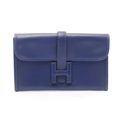 Pre-owned Hermes Navy Box Calf Leather Leather Clutch Bag ()
