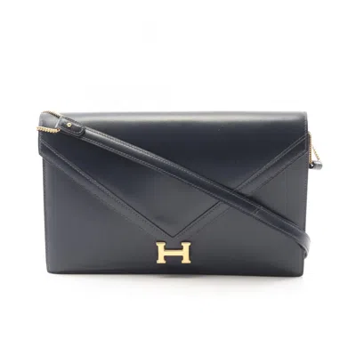 Pre-owned Hermes Navy Box Calf Leather Shoulder Bag () In Blue