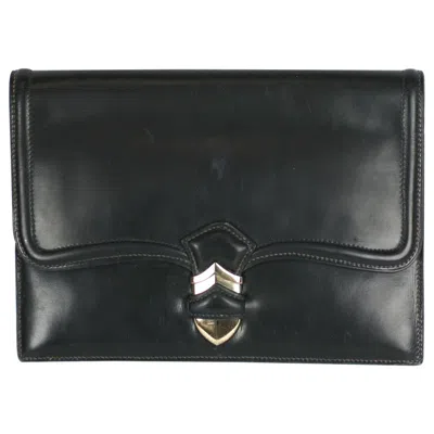 Pre-owned Hermes Navy Calf Pan Clutch With Sterling Silver Hardware In Blue