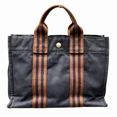 Pre-owned Hermes Navy Canvas Handbag Tote Bag ()