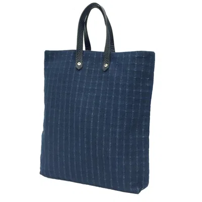 Pre-owned Hermes Navy Canvas Leather Tote Bag ()