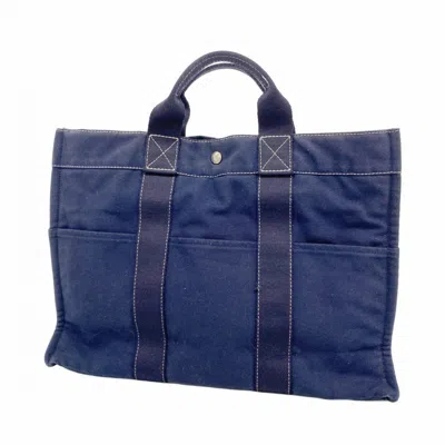 Pre-owned Hermes Navy Canvas Tote Bag () In Blue