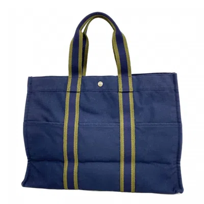 Pre-owned Hermes Navy Canvas Tote Bag () In Multi