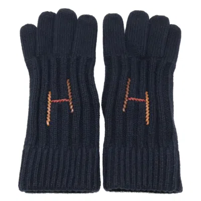 Pre-owned Hermes Navy Cashmere Warm Gloves () In Blue