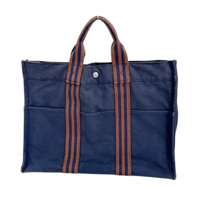 Pre-owned Hermes Navy Cotton Handbag Tote Bag ()