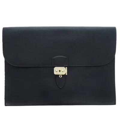 Pre-owned Hermes Navy Courchevel Leather Clutch Bag () In Blue