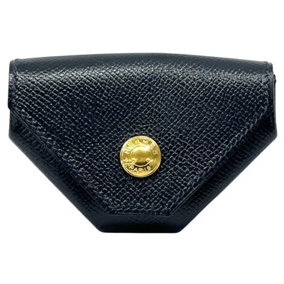 Pre-owned Hermes Navy Courchevel Leather Coin Purse/coin Case () In Blue