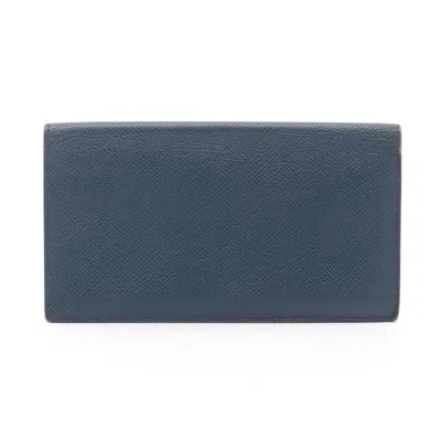 Pre-owned Hermes Navy Epsom Leather Leather Long Wallet (bi-fold) () In Blue