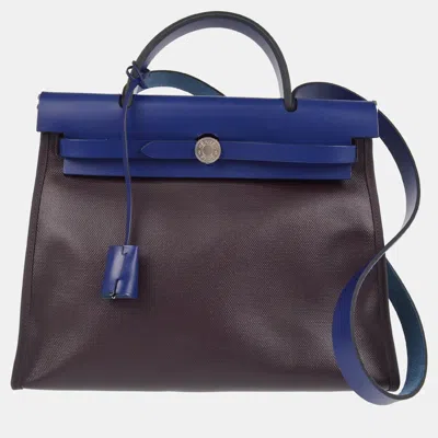 Pre-owned Hermes Navy Herbag Zip 31 Pm 2way Handbag In Blue