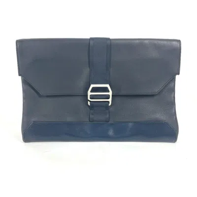 Pre-owned Hermes Navy Leather Clutch Bag Pouch ()