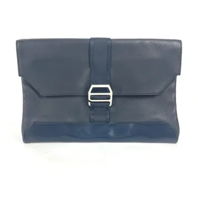 Pre-owned Hermes Navy Leather Clutch Bag Pouch ()