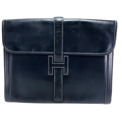 Pre-owned Hermes Navy Leather Clutch Bag ()