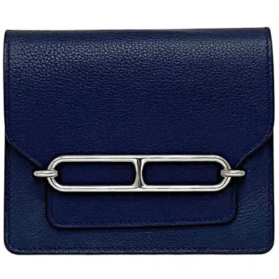 Pre-owned Hermes Navy Leather Coin Purse/coin Case () In Blue