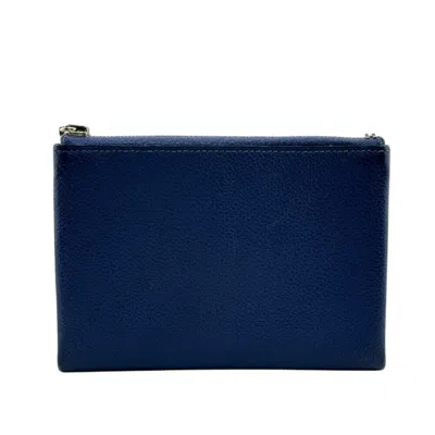 Pre-owned Hermes Navy Leather Coin Purse/coin Case () In Blue