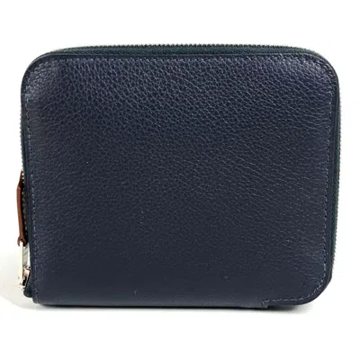 Pre-owned Hermes Navy Leather Coin Purse/coin Case () In Blue