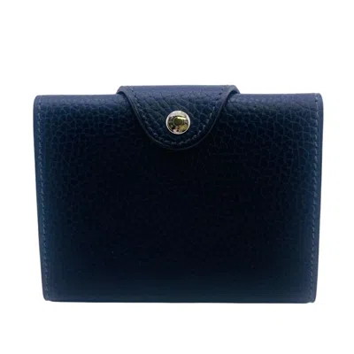 Pre-owned Hermes Navy Leather Long Wallet (bi-fold) () In Blue