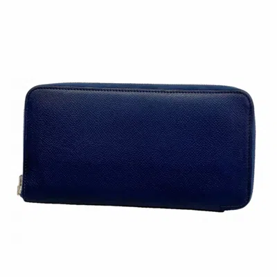 Pre-owned Hermes Navy Leather Long Wallet (bi-fold) ()