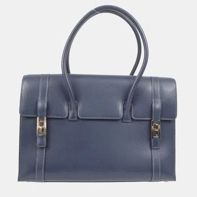 Pre-owned Hermes Navy Lisse Drag 2 32 Handbag