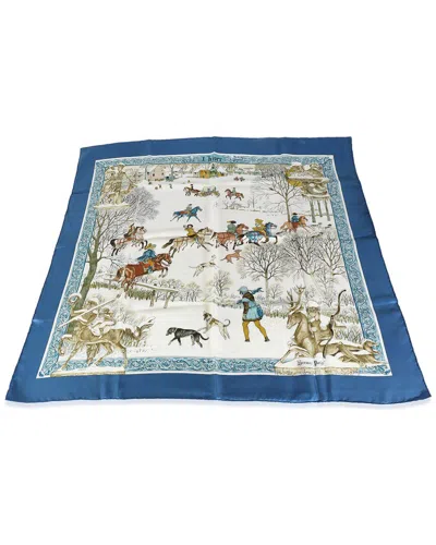 Pre-owned Hermes Hermès Navy Multicolor Silk L'hiver Scarf 90 (authentic Pre-loved)