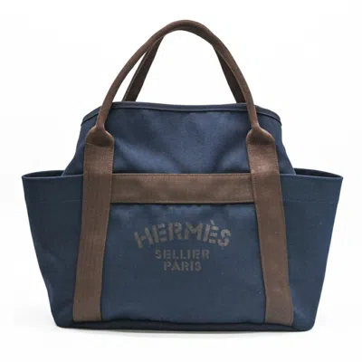 Pre-owned Hermes Navy Orange Canvas Handbag Tote Bag ()