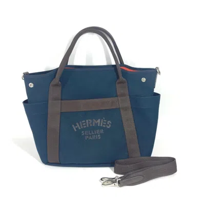 Pre-owned Hermes Navy Orange Leather Canvas Shoulder Bag Tote Bag ()