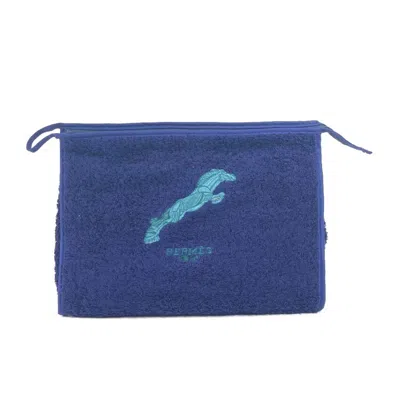 Pre-owned Hermes Navy Pile Fabric Clutch Bag Pouch ()