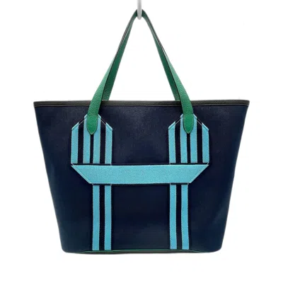 Pre-owned Hermes Navy Taurillon Clemence Leather Tote Bag () In Blue