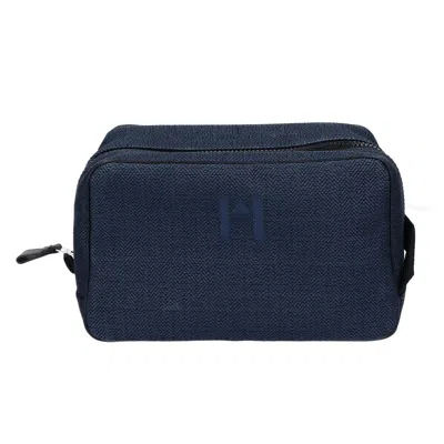 Pre-owned Hermes Navy Toile Chevron Clutch Bag Pouch () In Blue
