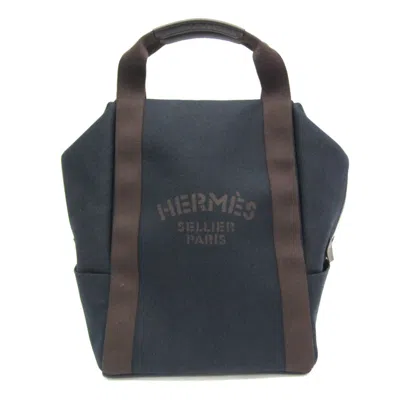 Pre-owned Hermes Navy Toile Chevron Leather Backpack ()