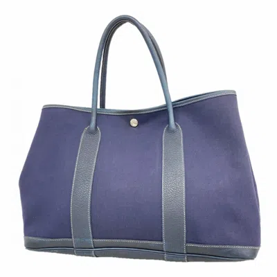 Pre-owned Hermes Navy Toile H Tote Bag ()