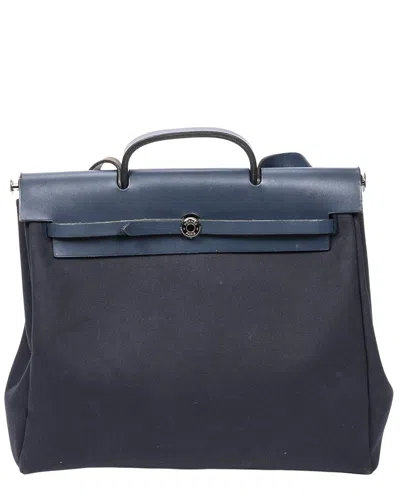 Pre-owned Hermes Hermès Navy Toile Officier Canvas Herbag 2 In 1 (authentic Pre-loved) In Blue