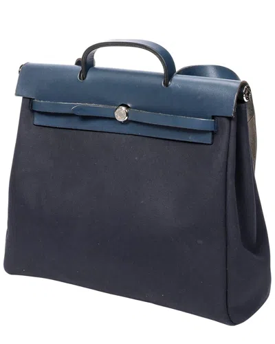 Pre-owned Hermes Hermès Navy Toile Officier Canvas Herbag 2in1 Gm (authentic Pre-loved)