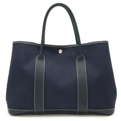 Pre-owned Hermes Navy Toile Officier Leather Handbag Tote Bag ()