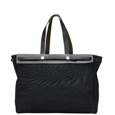 Pre-owned Hermes Navy Toile Officier Leather Handbag Tote Bag ()