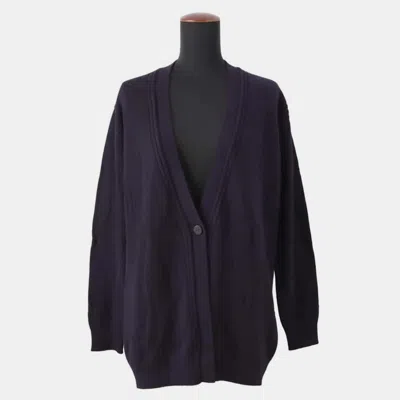 Pre-owned Hermes Navy Wool 100% Cardigan Size 34 In Navy Blue