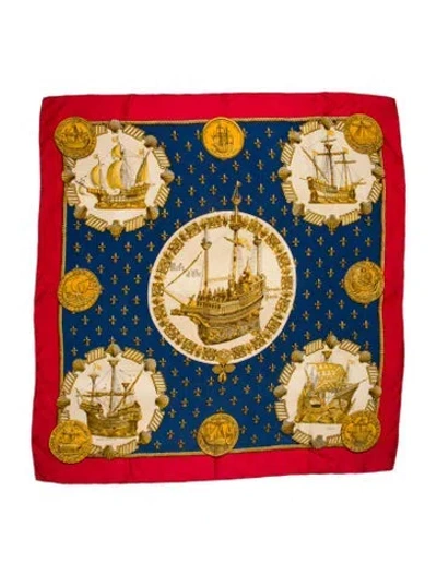 Pre-owned Hermes Nefs D'or Silk Scarf In Blue