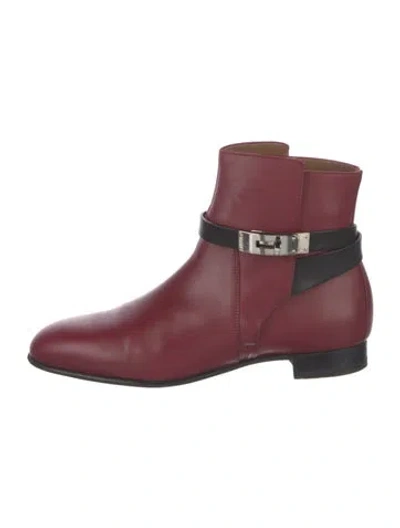 Pre-owned Hermes Neo Calfskin Boots In Burgundy
