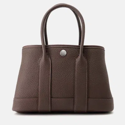Pre-owned Hermes Neo Garden 23 Ebene Negonda Leather Bag In Brown